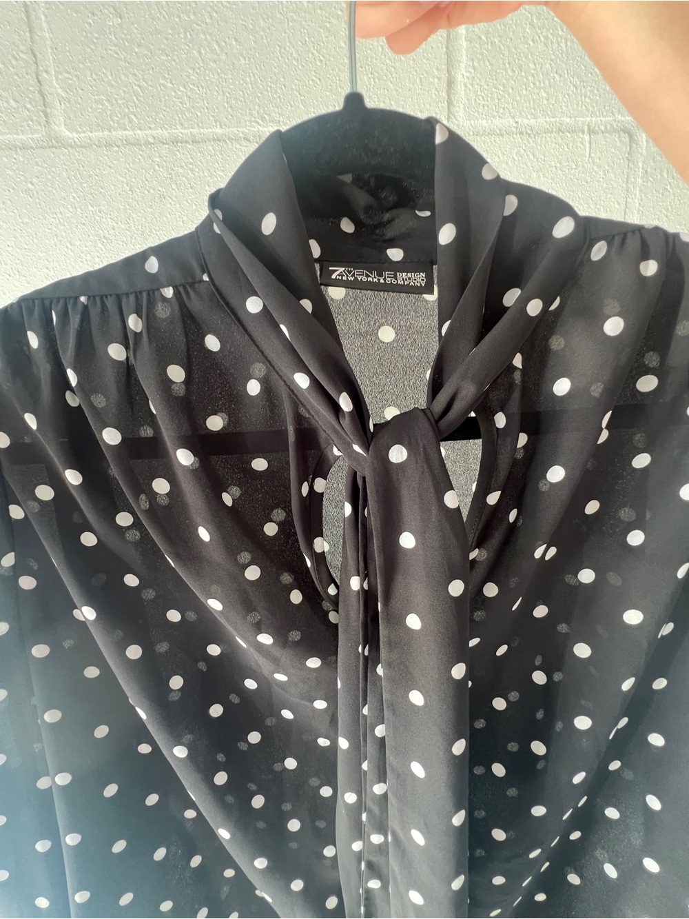 Avenue Black and White Polka Dot Tie-Neck Blouse - Picture 4 of 8